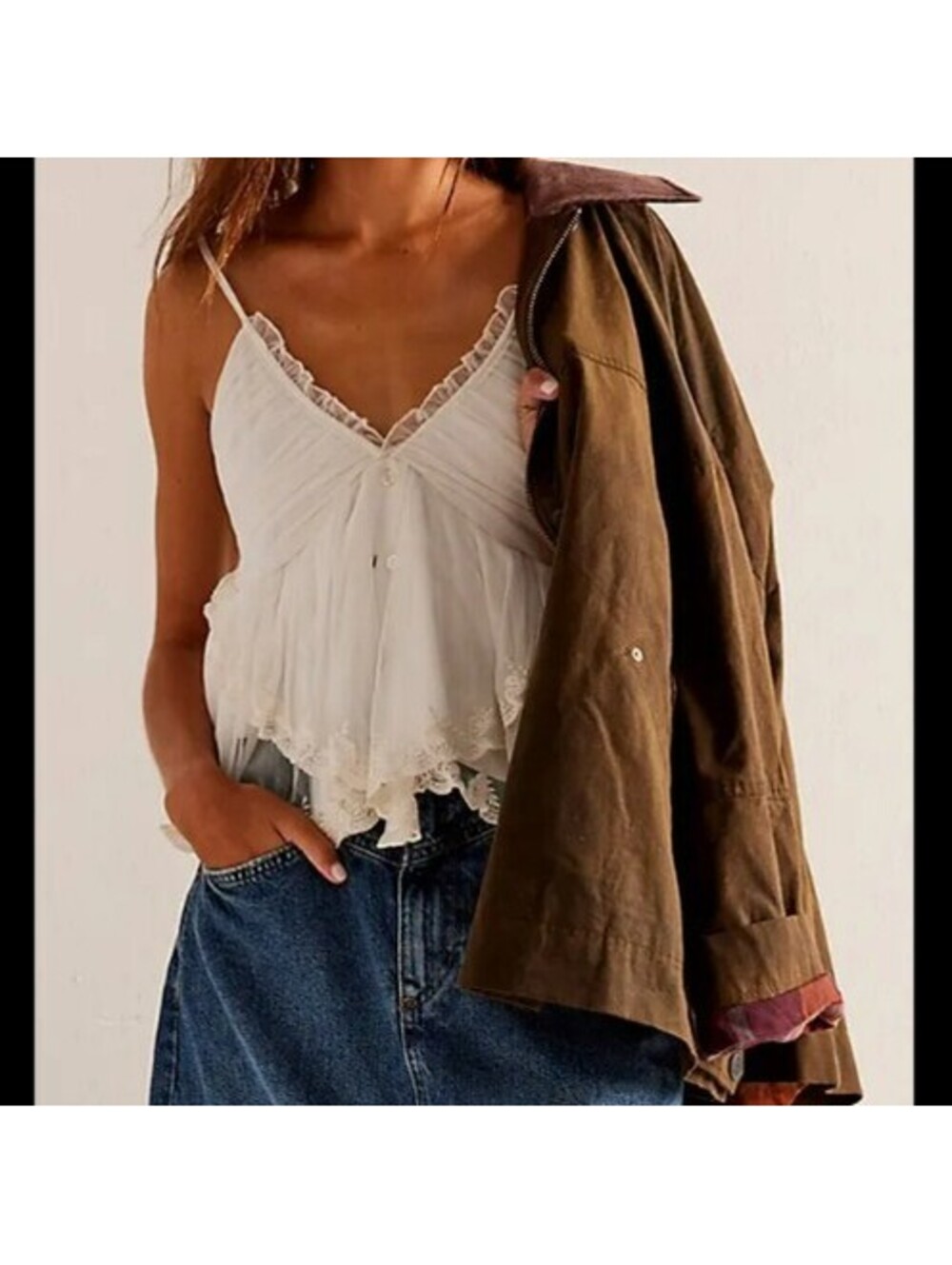 Free People Femme Fatale Tank Women's Large White Lace Embroidered Bridal Flowy